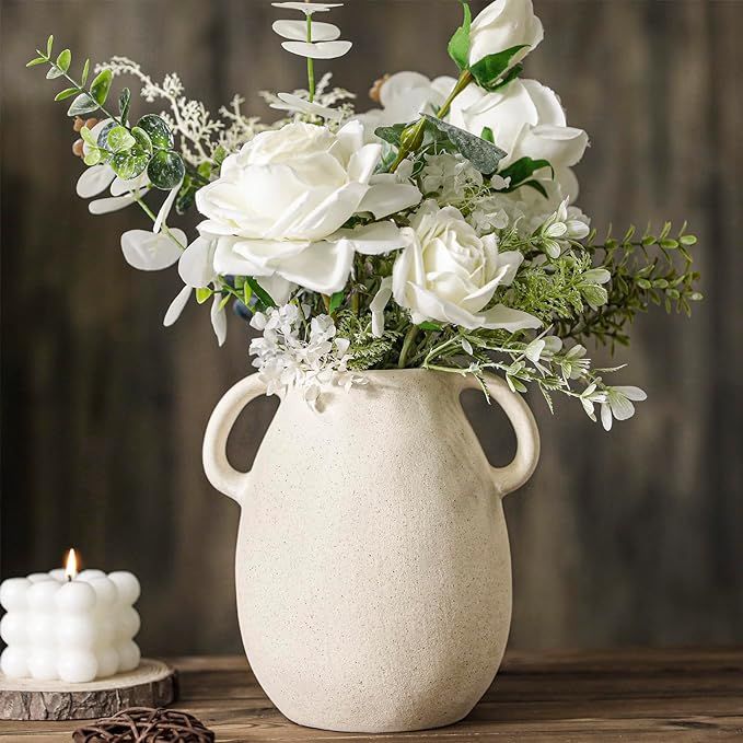 Unique Farmhouse Flower Vase Minimalist Decorative Ceramic Vases for Decor Home Aesthetic White S... | Amazon (US)