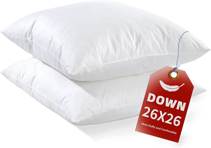 YSTHER 26x26 Euro Pillow Inserts Set of 2, Premium Down Feather Pillows with Cotton Cover, Hypoal... | Amazon (US)