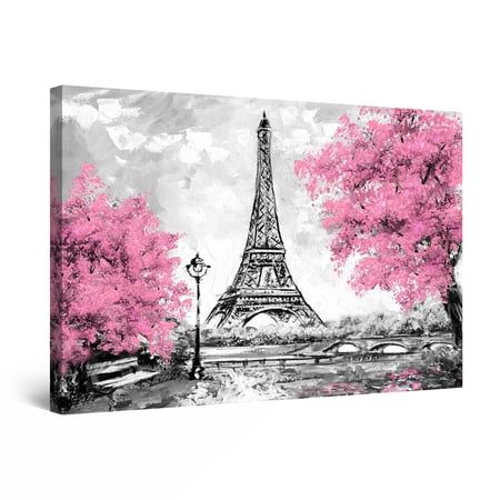 Startonight Canvas Wall Art Abstract Paris Pink Trees Eiffel Painting Framed 24 x 36 | Walmart (US)
