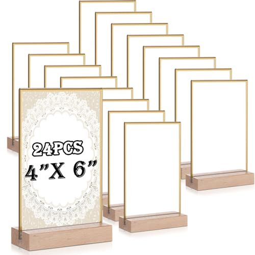 Vinsot 24 Pack 4x6 Inch Gold Acrylic Sign with Base T Shape Sign Holder Vertical Blank Stands Des... | Amazon (US)