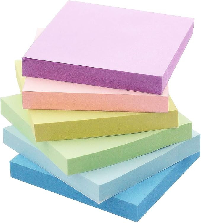 Early Buy 3x3 Inch Sticky Notes, 6 Pads (100 Sheets/Pad) - Soft Pastel Colors for Office, School,... | Amazon (US)