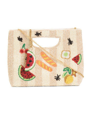 Beaded Stripes Food Motif Clutch For Women, Leather/Gold | TJ Maxx