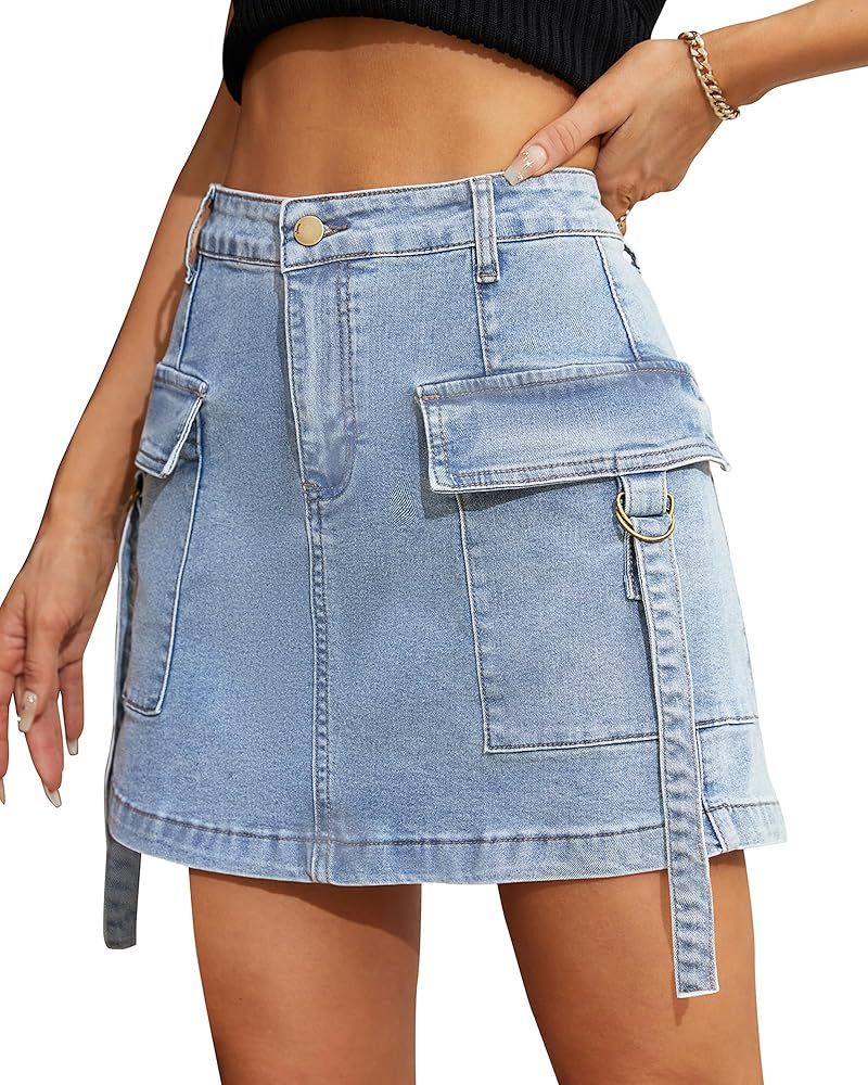 Cargo Skirt Jean Skirt Mini Skirt y2k Jean Skirt for Women Skirt Mini Skirt Casual Low Denim Skir... | Amazon (US)