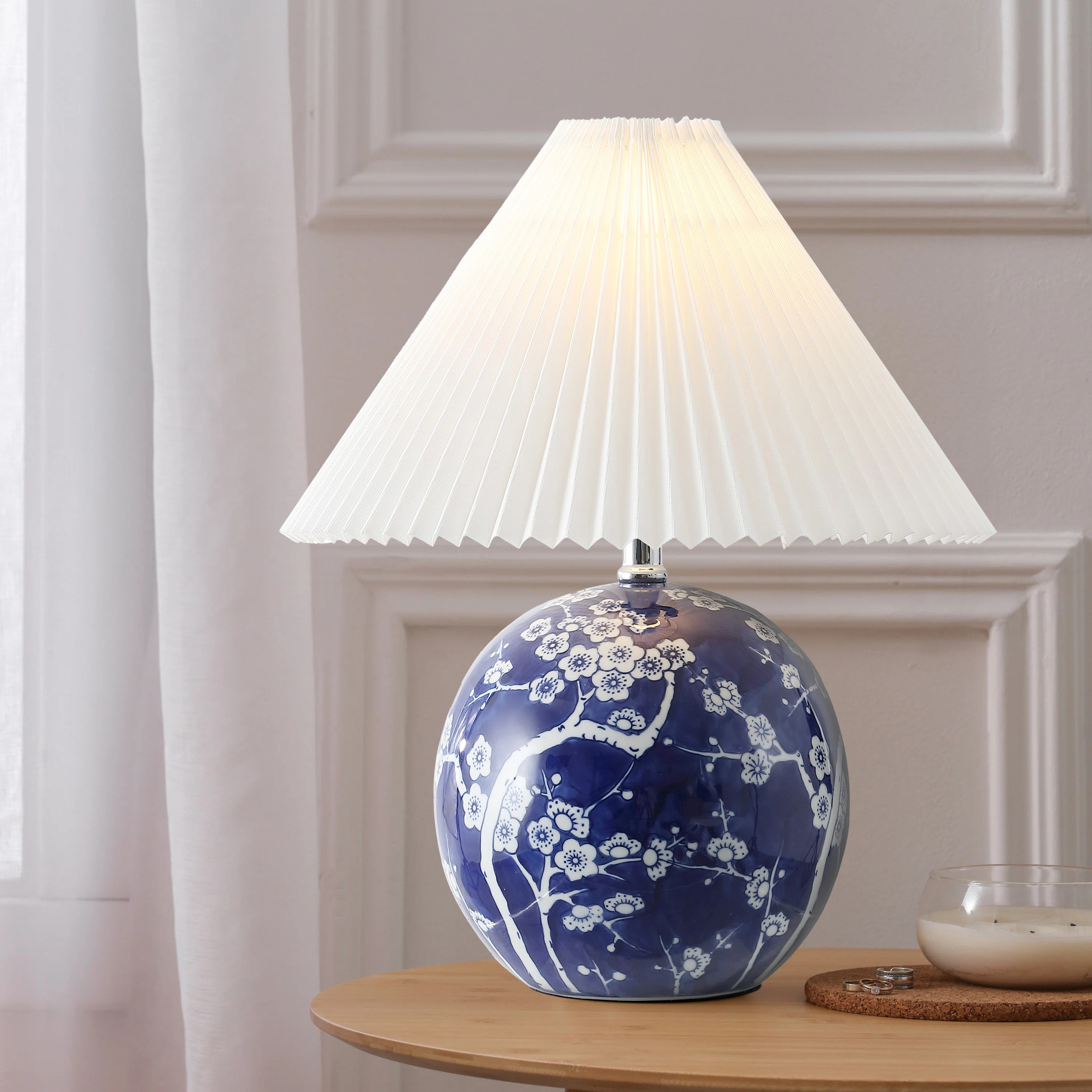Egidius 19.5" Cottage Classic Chinoiserie Ceramic Orb LED Table Lamp with Pleated Shade | Wayfair North America