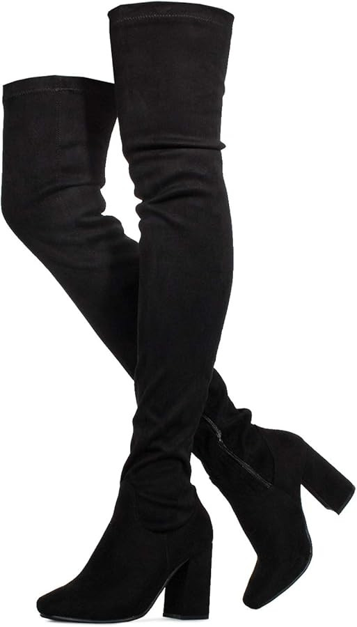 RF ROOM OF FASHION Cab-21 Women's Fitted Over The Knee Thigh High Chunky Heel Stretch Boots (Regu... | Amazon (US)