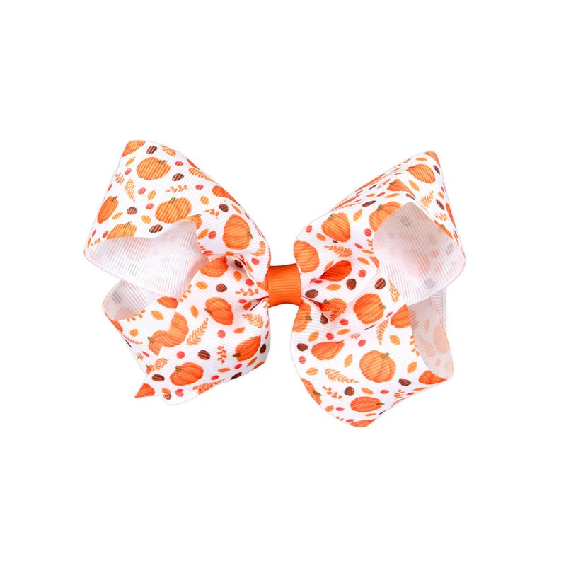Pumpkin Print Grosgrain Hair Bow | Classic Whimsy