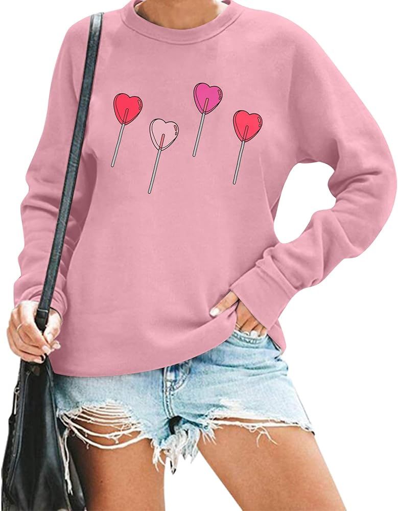 MAXIMGR Valentine's Day Sweatshirt Women Lollipop Valentines Sweatshirts Cute Love Heart Lollipop... | Amazon (US)