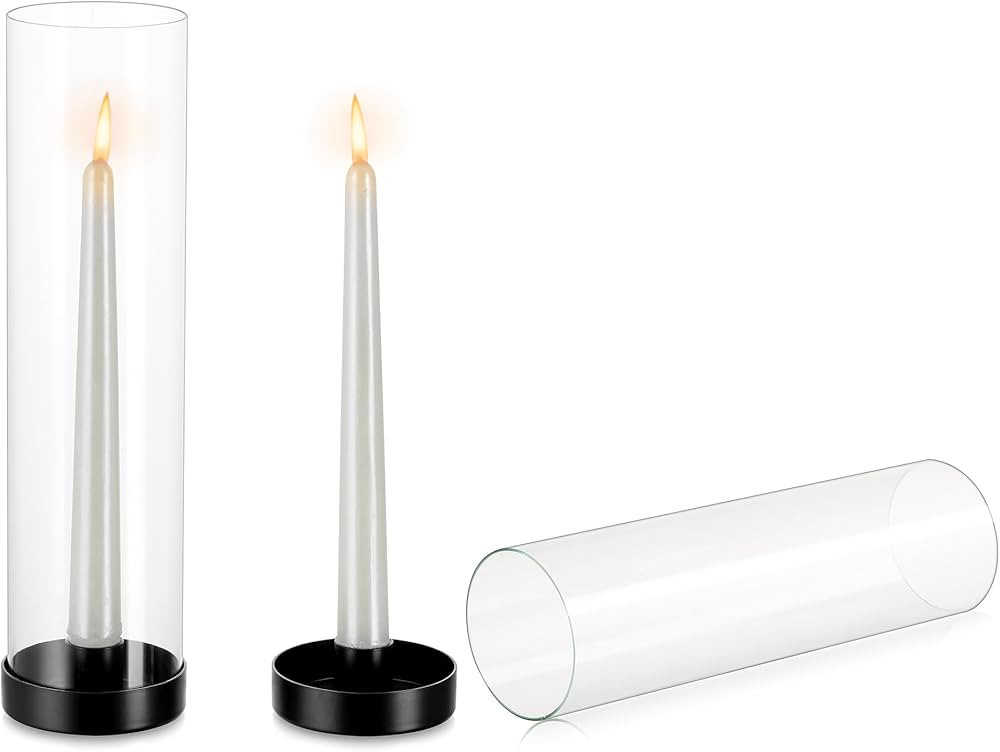 NUPTIO Hurricane Glass Candle Holders: 2 Pcs Black Candlestick Tapers Holder with 11.81 inch Tall... | Amazon (US)