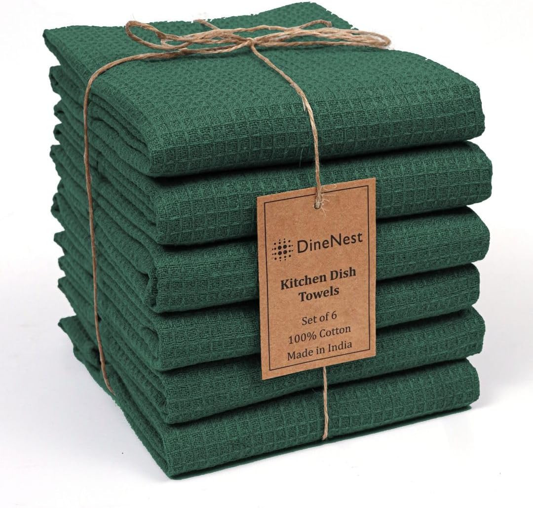 Waffle Kitchen Dish Towels 100% Cotton 16x26 Inch Set of 6 - Highly Absorbent Soft Durable Washab... | Amazon (US)