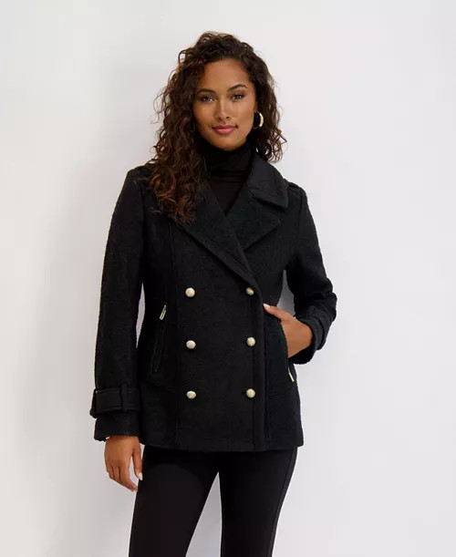 Women's Boucle Peacoat with Gold Accents | Macy's