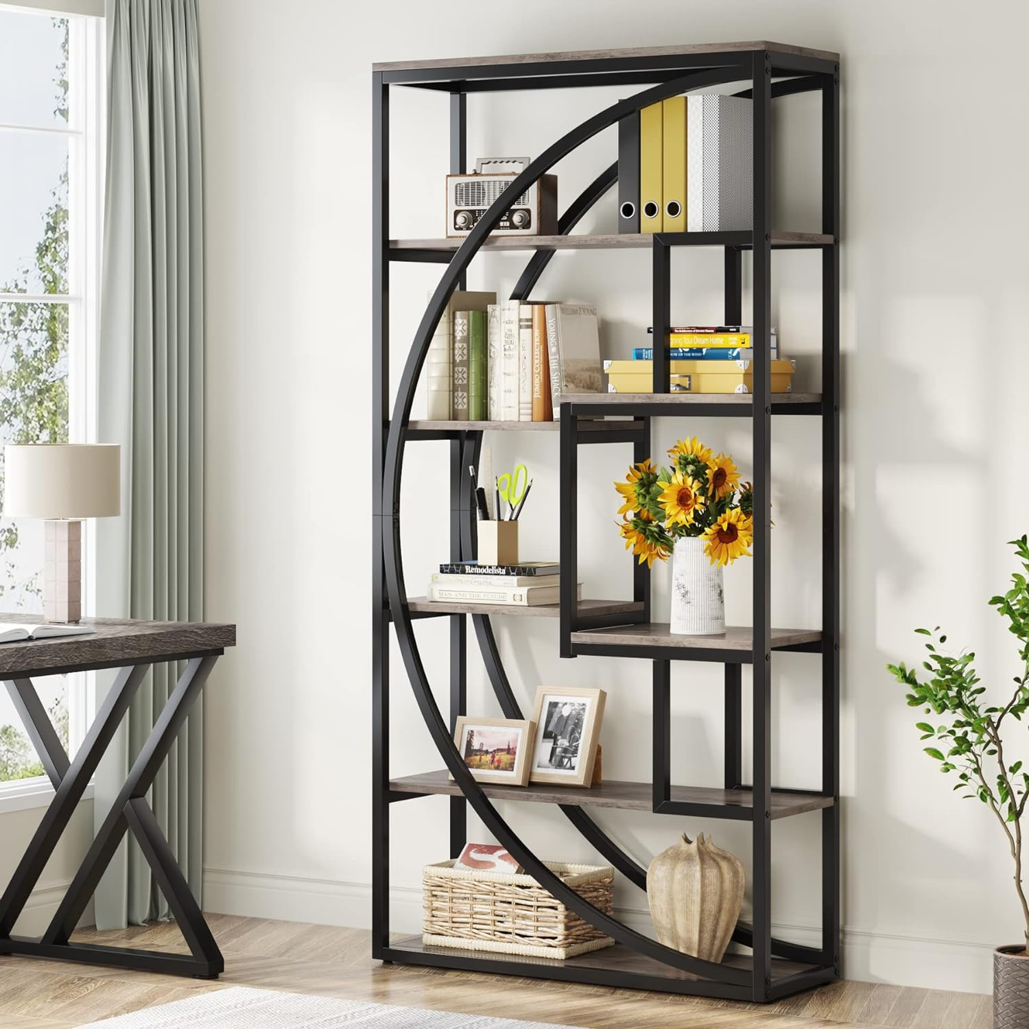 Tribesigns Bookshelf, Industrial 5-Tier Etagere Bookcase, 70.8 inch Tall Bookshelf with 8 Open St... | Amazon (US)