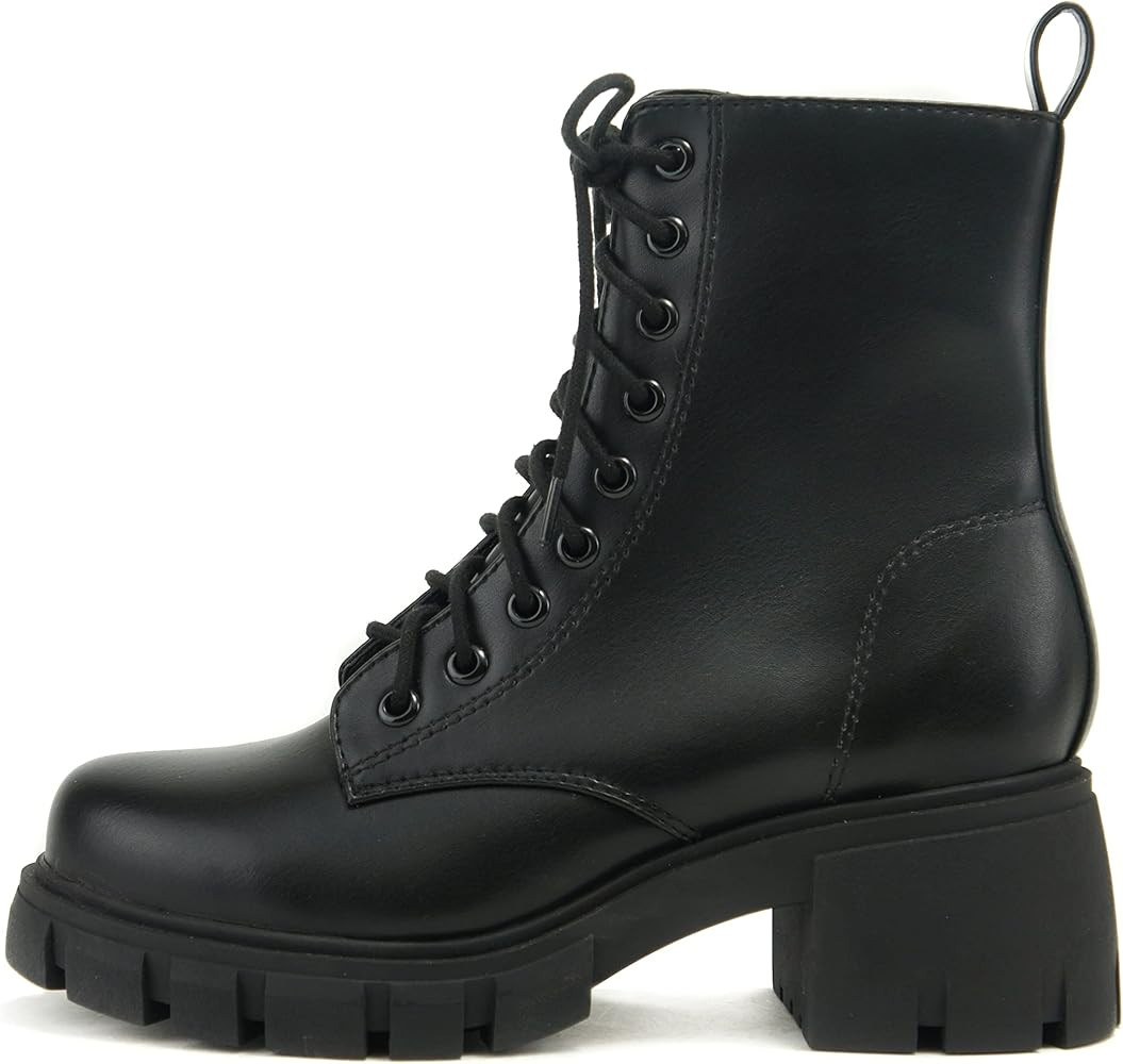 SODA TUNDRA ~ Women Lug Sole Lace up Fashion Combat Ankle Boot w/Side Zipper | Amazon (US)
