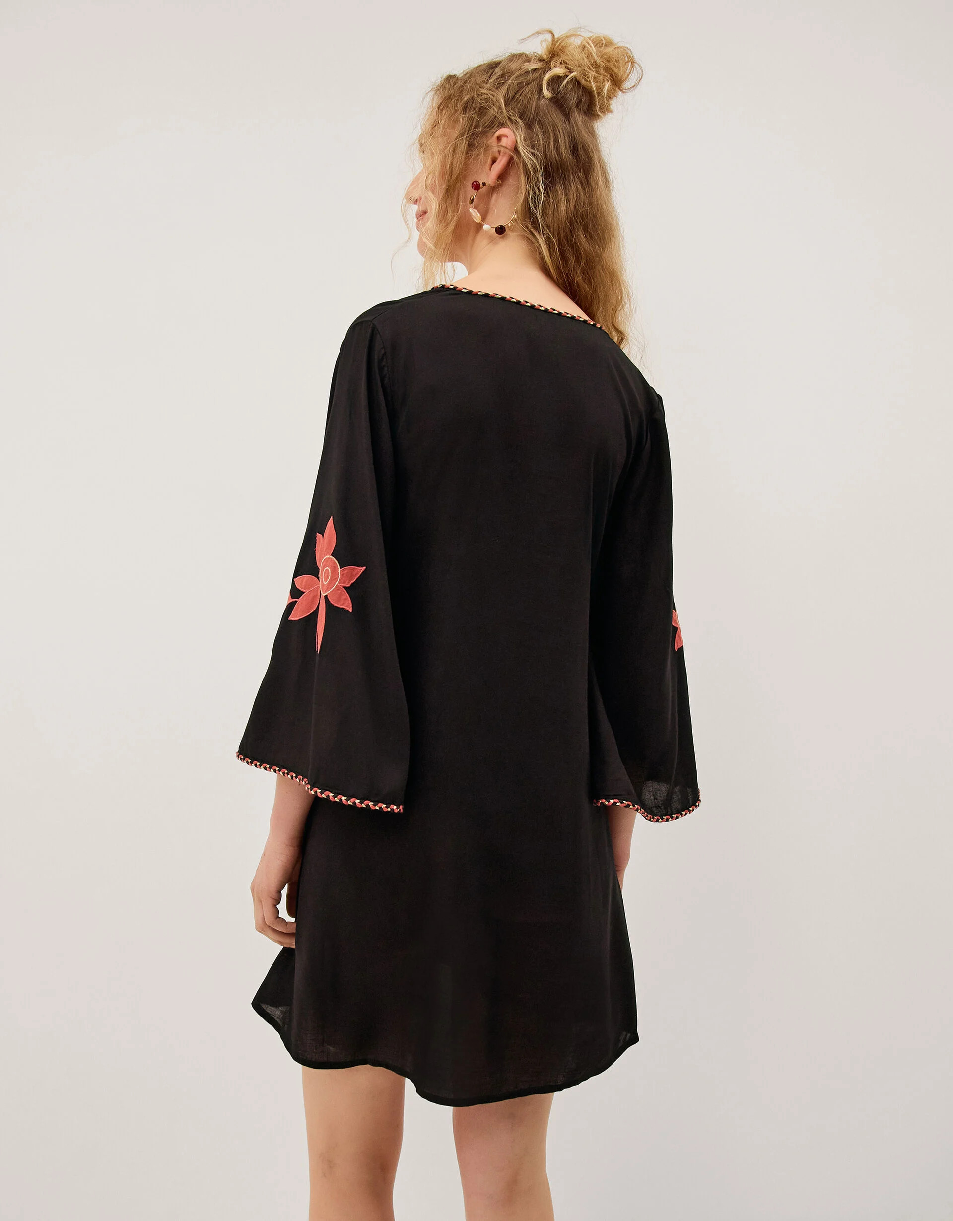 Zora Embroidered Mini Wrap Dress Black | Monsoon (UK)