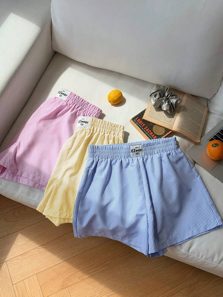 Comfortcana 3pcs Women's New Style Letter Graphic & Striped Shorts Set | SHEIN