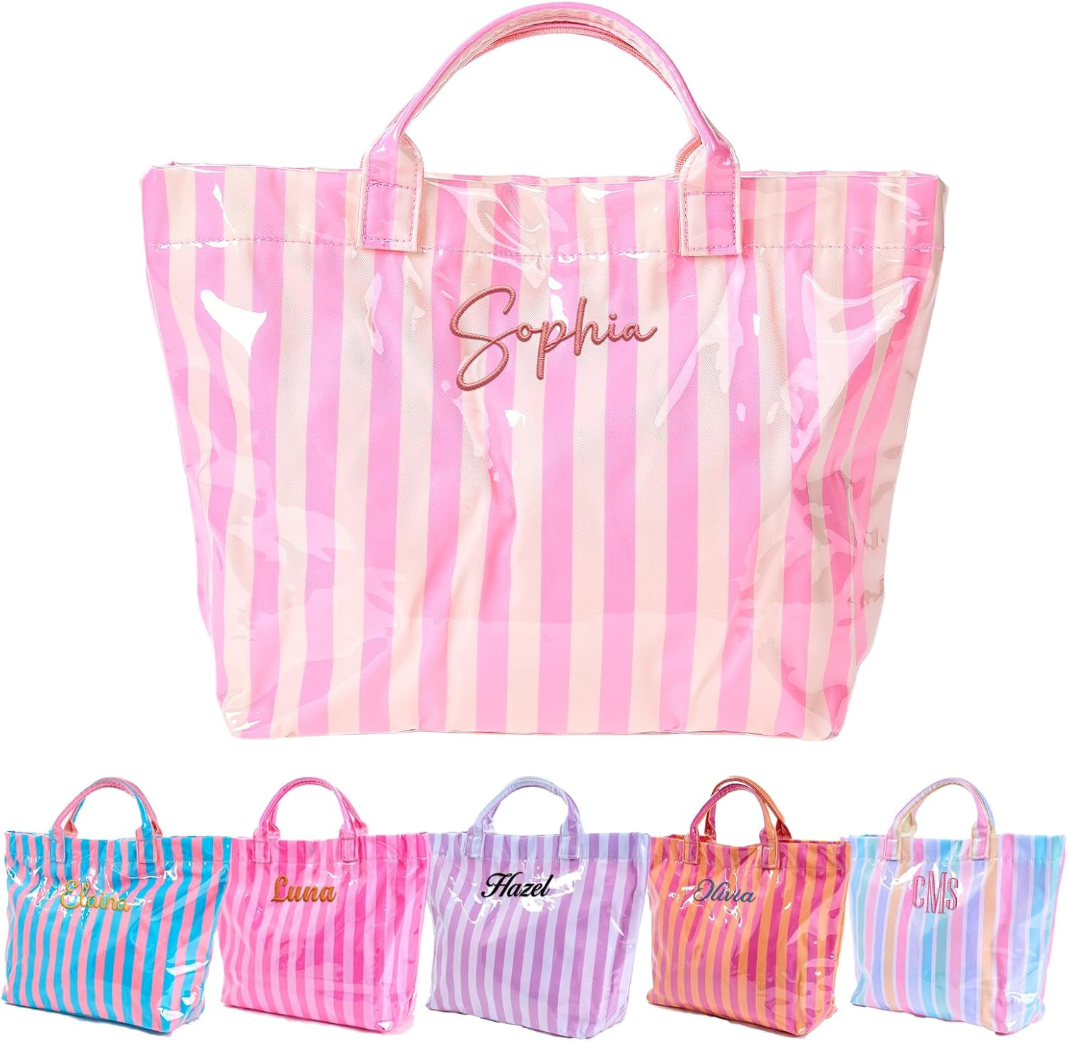 Personalized Waterproof Beach Bag with Name, Custom Embroidered Bridesmaid PVC Tote for Bridesmaid, Multi-Purpose Travel Shopping Pool Bag Gift for Beach Vacation Favor/Wedding/Birthday/Party | Amazon (US)