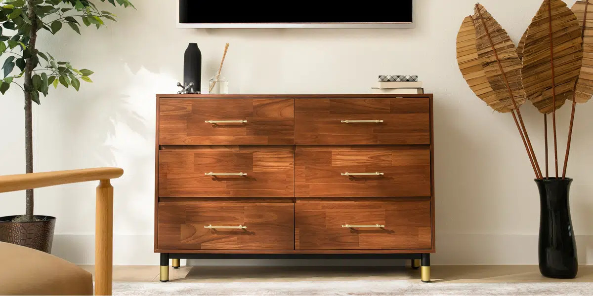Walnut Dresser for Bedroom, 6 Drawer Brown Wood Dresser with Modern Storage Organizer, Wide Chest... | Wayfair North America