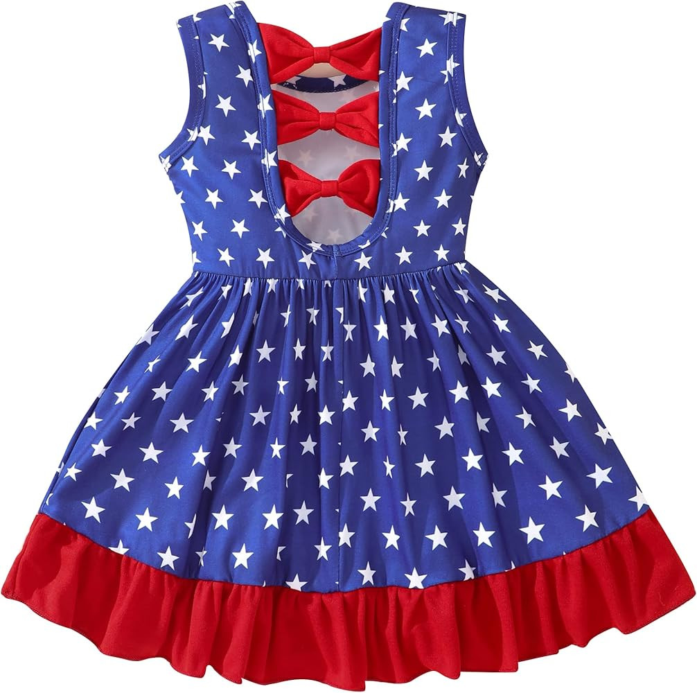 Popshion Toddler Summer Dresses for Girls Leopard Print Dress Back Bowknot Dress Dinosaur Clothes... | Amazon (US)