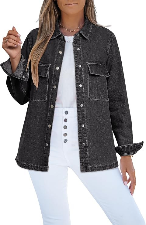 luvamia Jean Jackets for Women 2026 Fall Fashion Oversized Button Down Denim Jacket Western Shack... | Amazon (US)