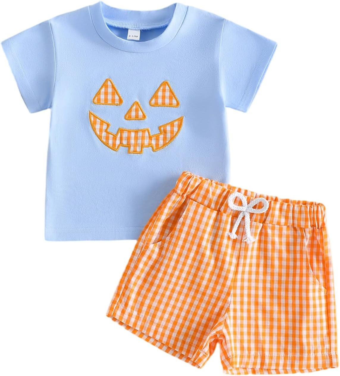 Karuedoo Kids Toddler Baby Boy Halloween Outfit Pumpkin Face Embroidery Short Sleeve T Shirt Plaid Shorts Set Fall Clothes | Amazon (US)