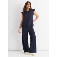 Dark Blue Textured Elastic Waist Pull On Trousers | Debenhams UK