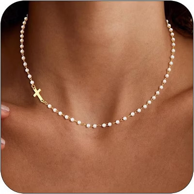 SmallRig Gold Cross & Pearl Layered Necklace for Women, Dainty Faith Choker Jewelry A-Pearl Cross-Gold | Target