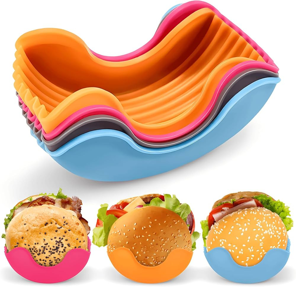 4pcs Retractable Burger Fixed Box, Touch-Free Burger Clip, Reusable Burger Box Silicone Holder, H... | Amazon (US)