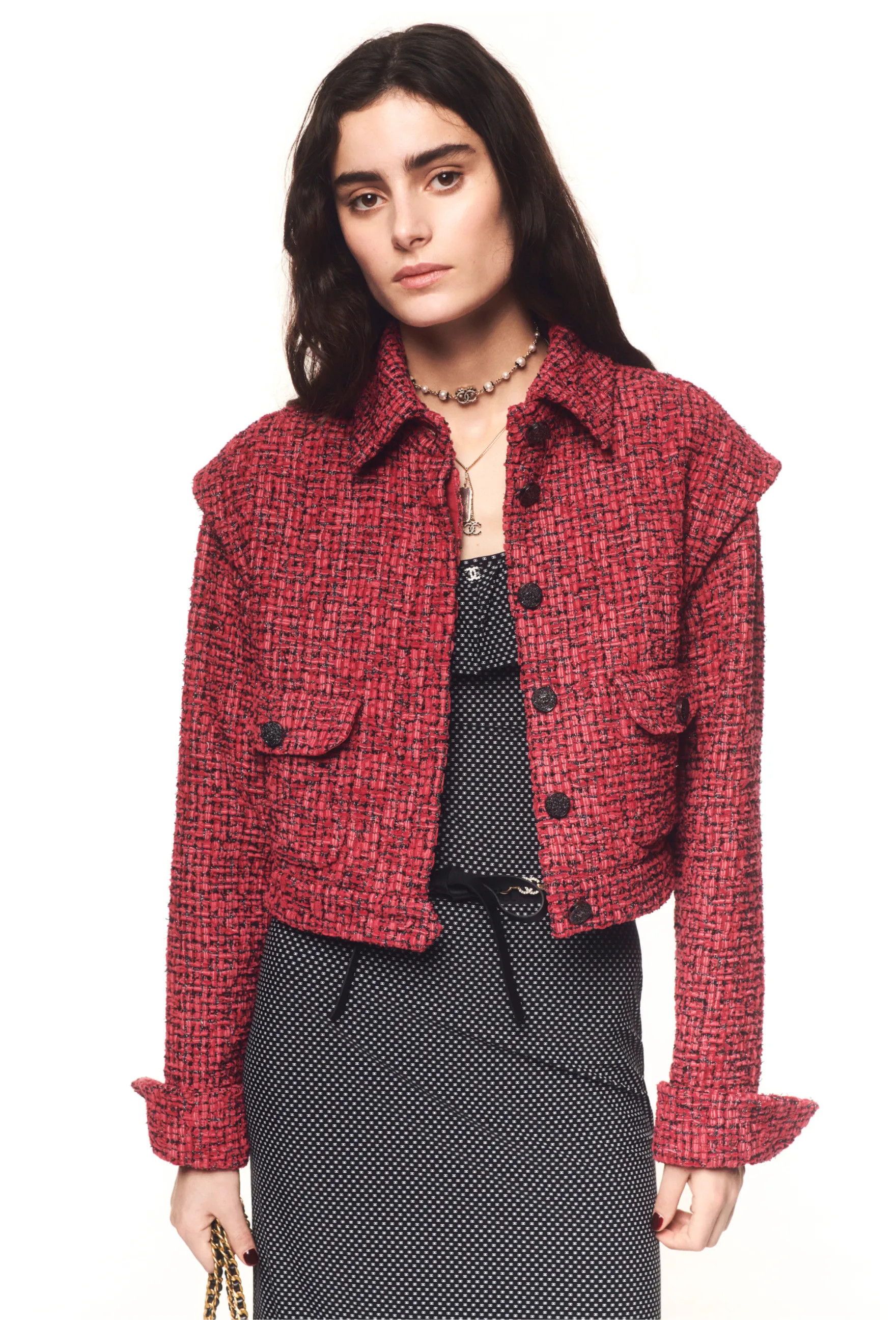 Jacket - Cotton tweed, red, black & silver — Fashion | CHANEL | Chanel, Inc. (US)