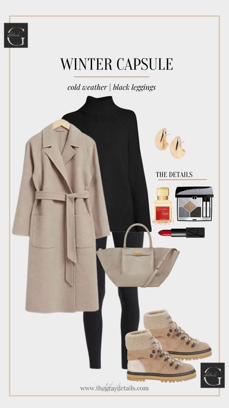 Winter capsule outfit with black leggings. Camel coat, winter boots. Snow boots 

Travel outfit 
Casual outfit 

#LTKtravel #LTKover40 #LTKstyletip