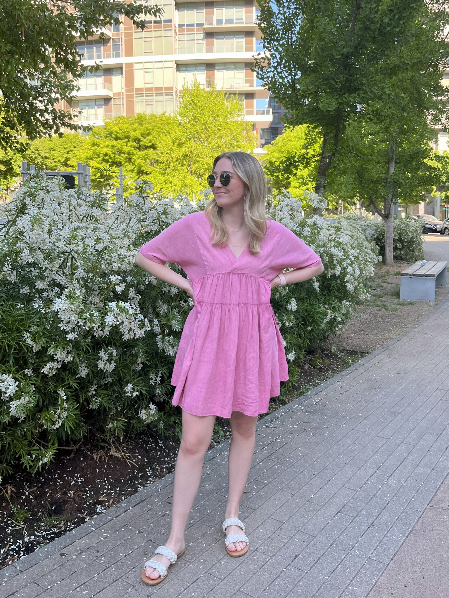 pink dress with sandals Lavender High-Low Dress with Sandals