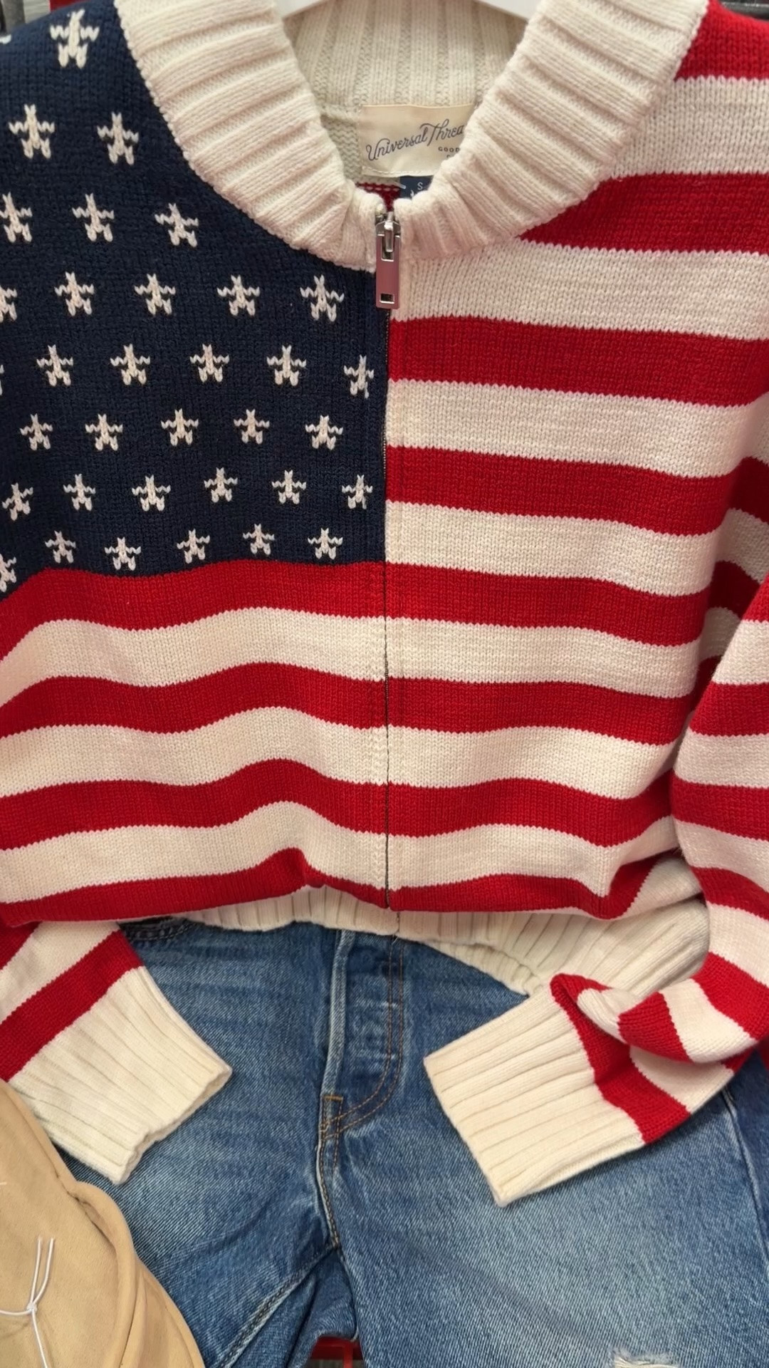 Target American flag sweater, this is so good, you’ll definitely get asked where did you get that?! And you can wear it year after year. #targetstyle July 4th Stars and Stripes patriotic United States USA