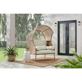 Hampton Bay Richmont Blonde Wicker Outdoor Patio Egg Lounge Chair with CushionGuard Biscuit Cushi... | The Home Depot