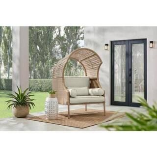 Richmont Blonde Wicker Outdoor Patio Egg Lounge Chair with CushionGuard Biscuit Cushions | The Home Depot