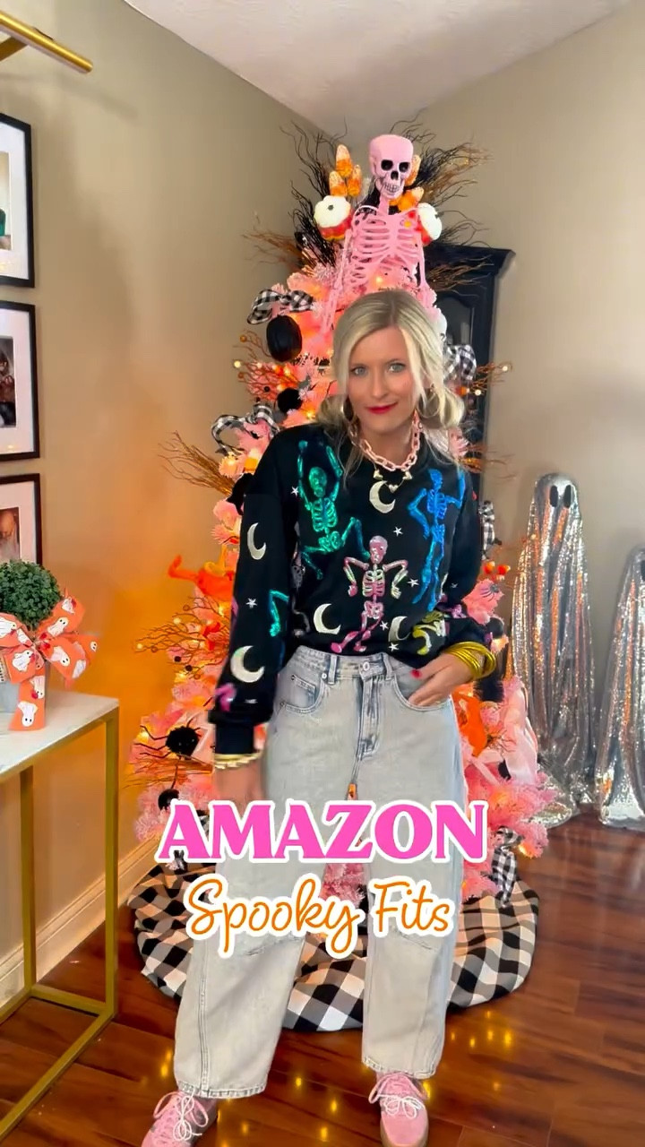 Amazon spooky cute outfits! 🩷🎃 I can’t get over the quality of the sweatshirts, not to mention both pairs of jeans are on point for fall y’all! 
•
•
•
I’m wearing an XS in both jeans and a size small top! 
•
•
•
#amazonfinds #amazonfashion #amazon #amazonfashionfinds #halloween #halloweensweatshirt #sequintops #fallfashion #fallstyle #falltrends #barreljeans #freepeoplestyle #founditonamazon #autumnstyle #spookyszn #sweatshirtseason

#LTKFindsUnder50 #LTKFindsUnder100 #LTKStyleTip