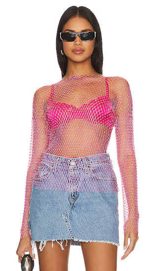 Karolie Sheer Rhinestone Top in Pink Metallic | Revolve Clothing (Global)