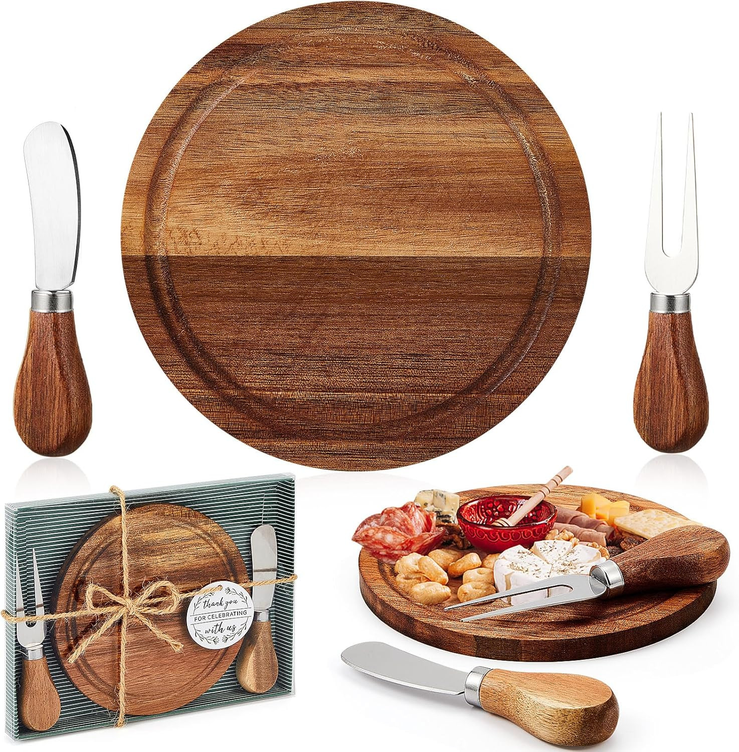 Maxcheck 1 Set Baby Shower Bridal Game Prizes for Winners Round Cheese Board Set Wood Mini Charcu... | Amazon (US)