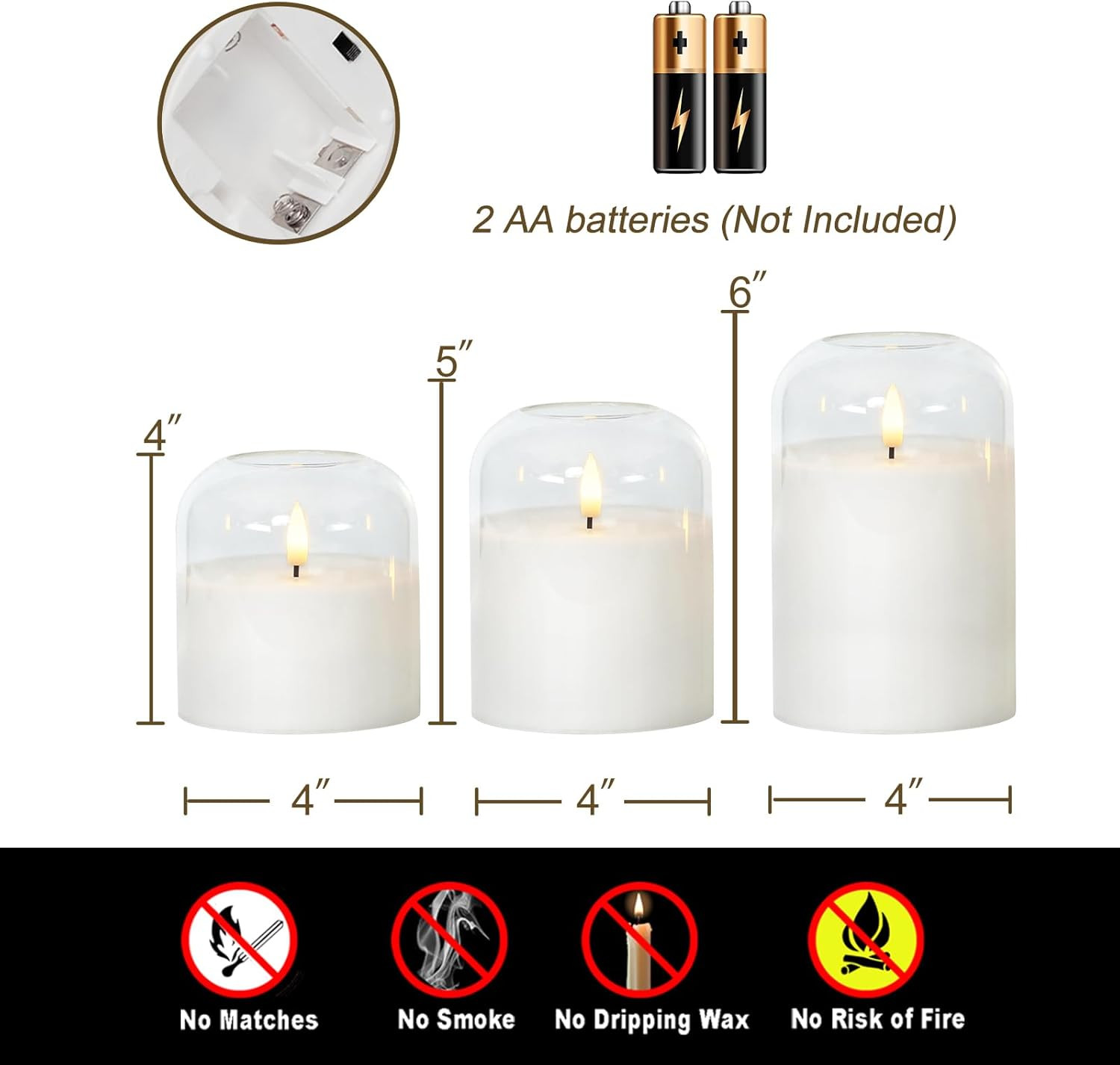 Homemory Glass Flameless Candles, Battery Operated Plliar Candles Realistic Flickering, LED Elect... | Amazon (US)