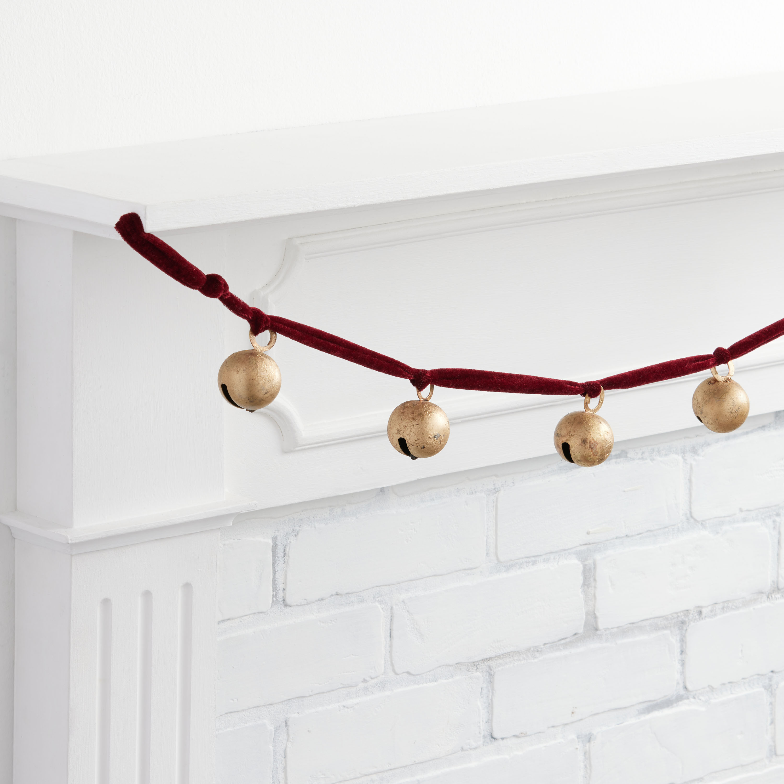 Antiqued Gold Metal Bell And Burgundy Velvet Garland | World Market