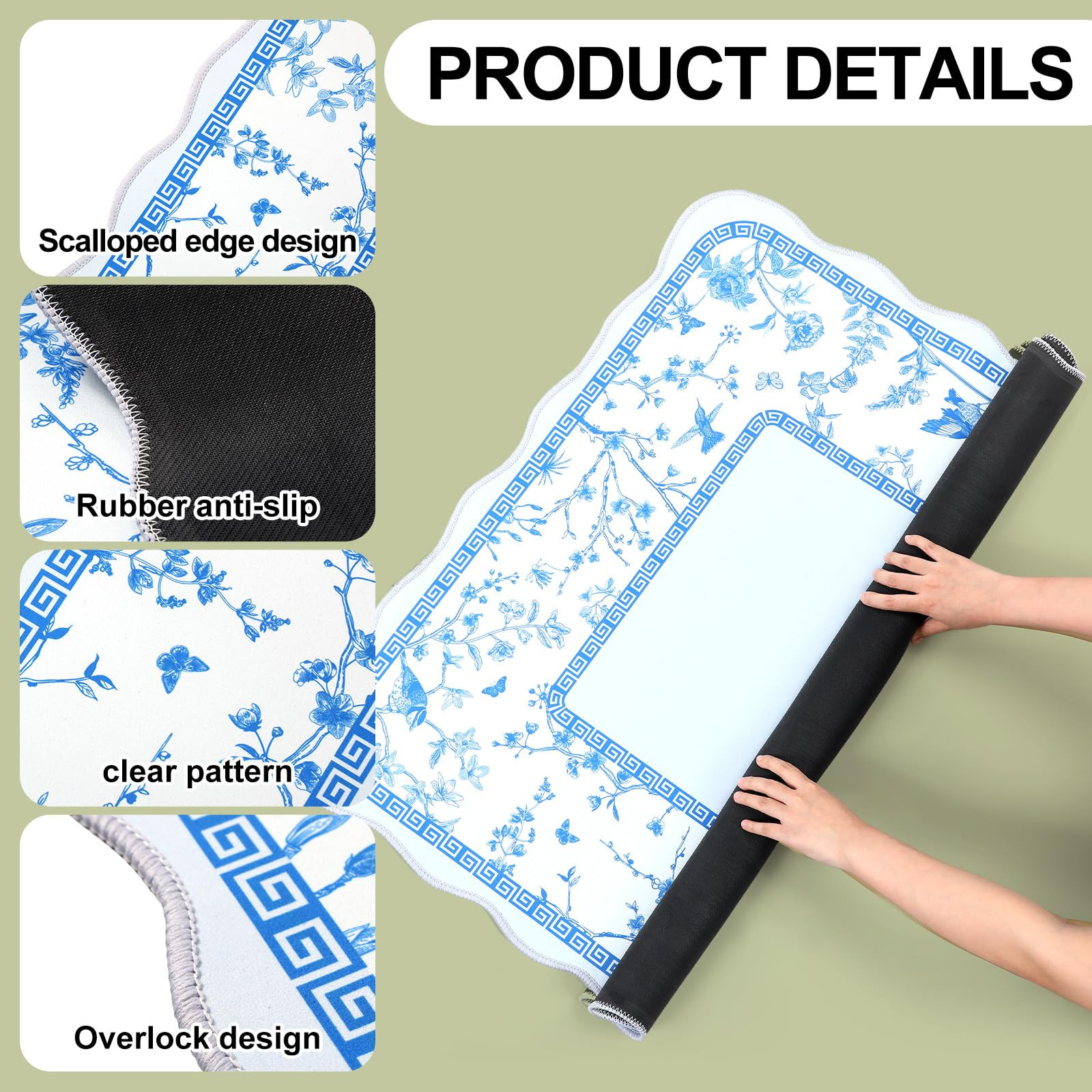 33.5x33.5 Inch Square Mahjong Mat for Table Domino Rubber Standard Scalloped Edges Chinoiserie Ma... | Amazon (US)