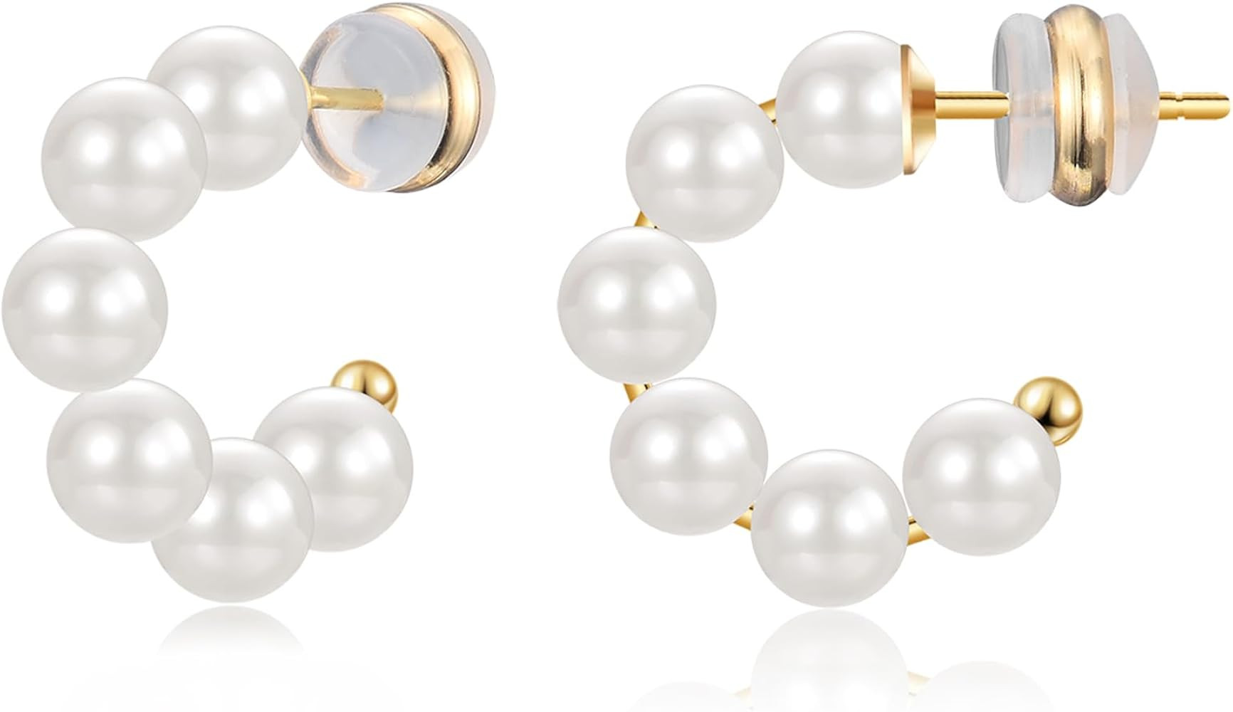 CERSLIMO Pearl Hoop Earrings for Women - 3 Pairs 14K Gold Plated & Sterling Silver Post Big Large... | Amazon (US)