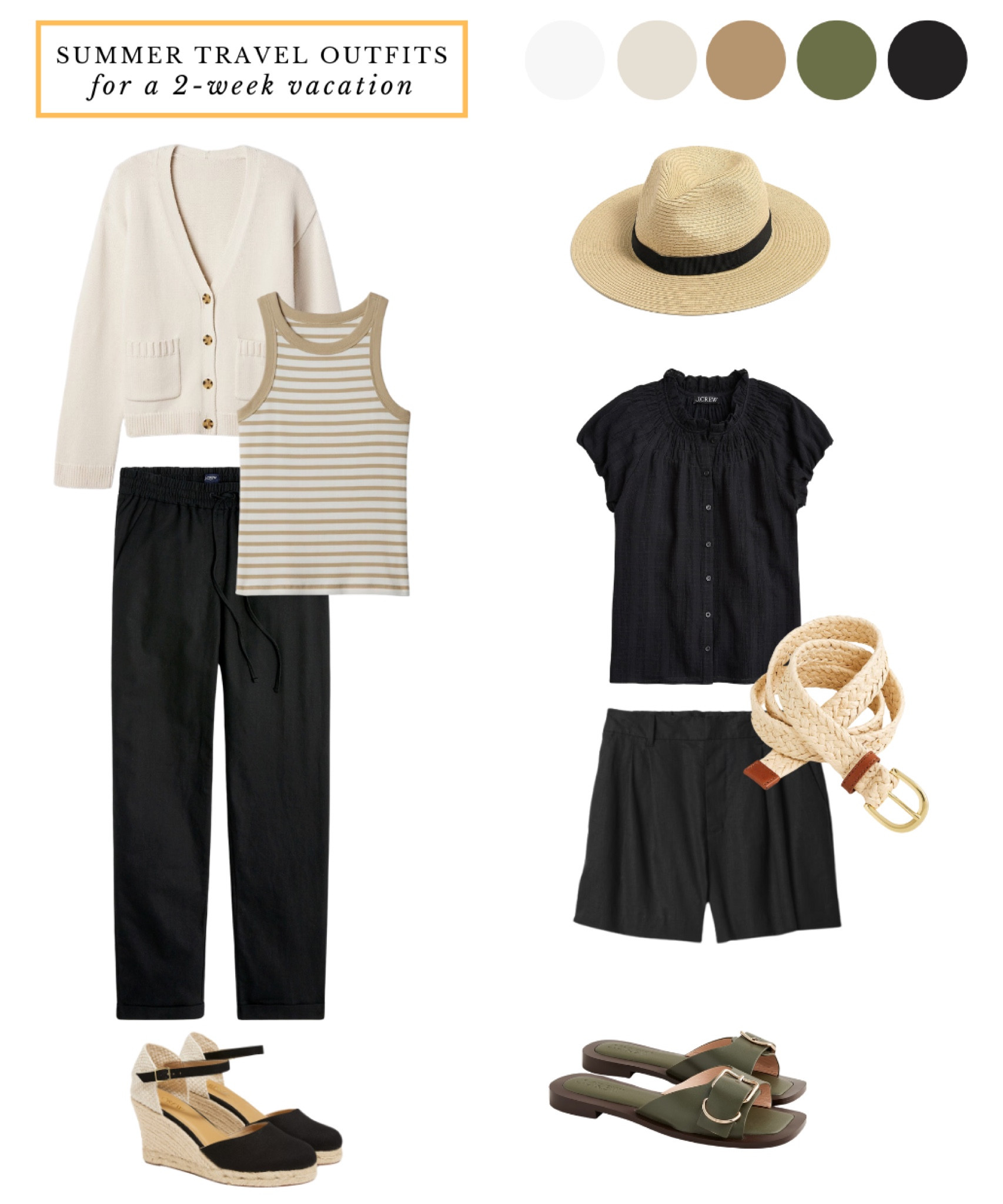 Summer travel outfits, travel capsule wardrobe // linen shorts, wide leg linen pants, cream, black and white 

#LTKtravel #LTKover50style #LTKsummer