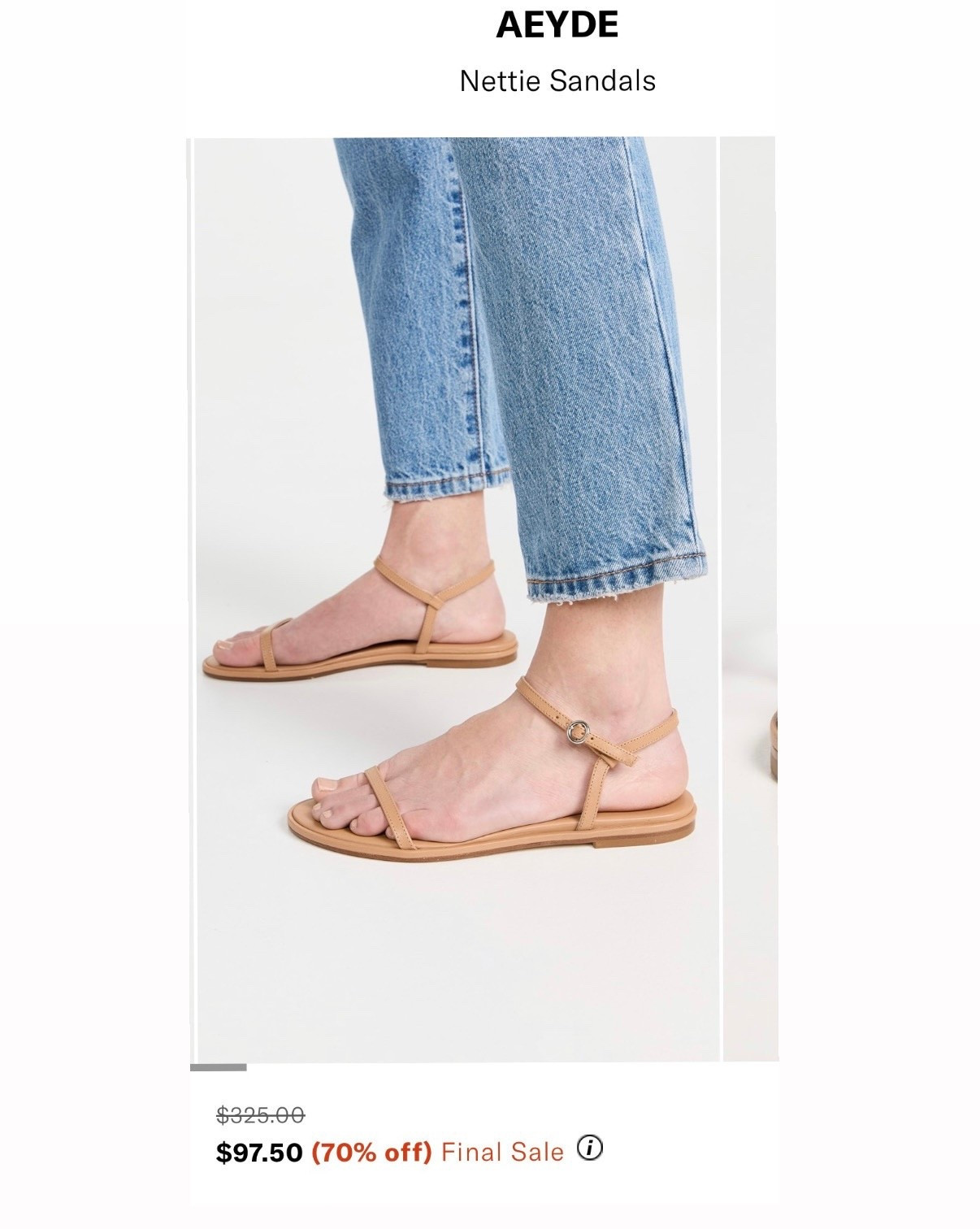 70% off alert and stocked in 35-37.5
These minimal sandals have been on my wishlist for years! 

Note I’ve seen reviews that mention these may run narrow across the toes so may not be for wide feet 

Still full price at other retailers. I can't speak to the sizing personally but  you can read reviews at sites like Nordstrom.

#LTKSaleAlert