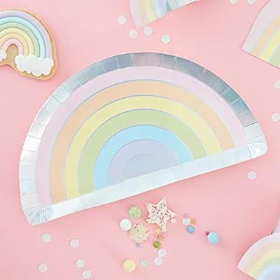 Ginger Ray Pastel Rainbow Shaped Foiled Paper Party Plates - 8 Pack - Pastel Party | Amazon (US)