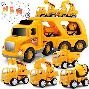Construction Truck Toddler Toys Car: Toys for 2 3 4 Year Old Boy 5 in 1 Carrier Toys for Kids Age... | Amazon (US)