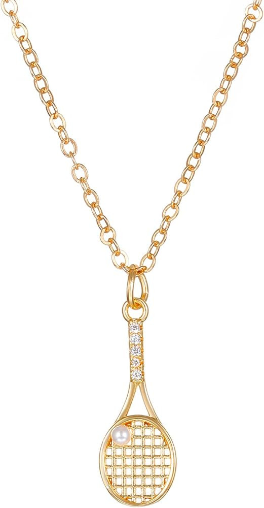 Tennis Racket Pearl Pendant Necklace for Women Girls | Amazon (US)