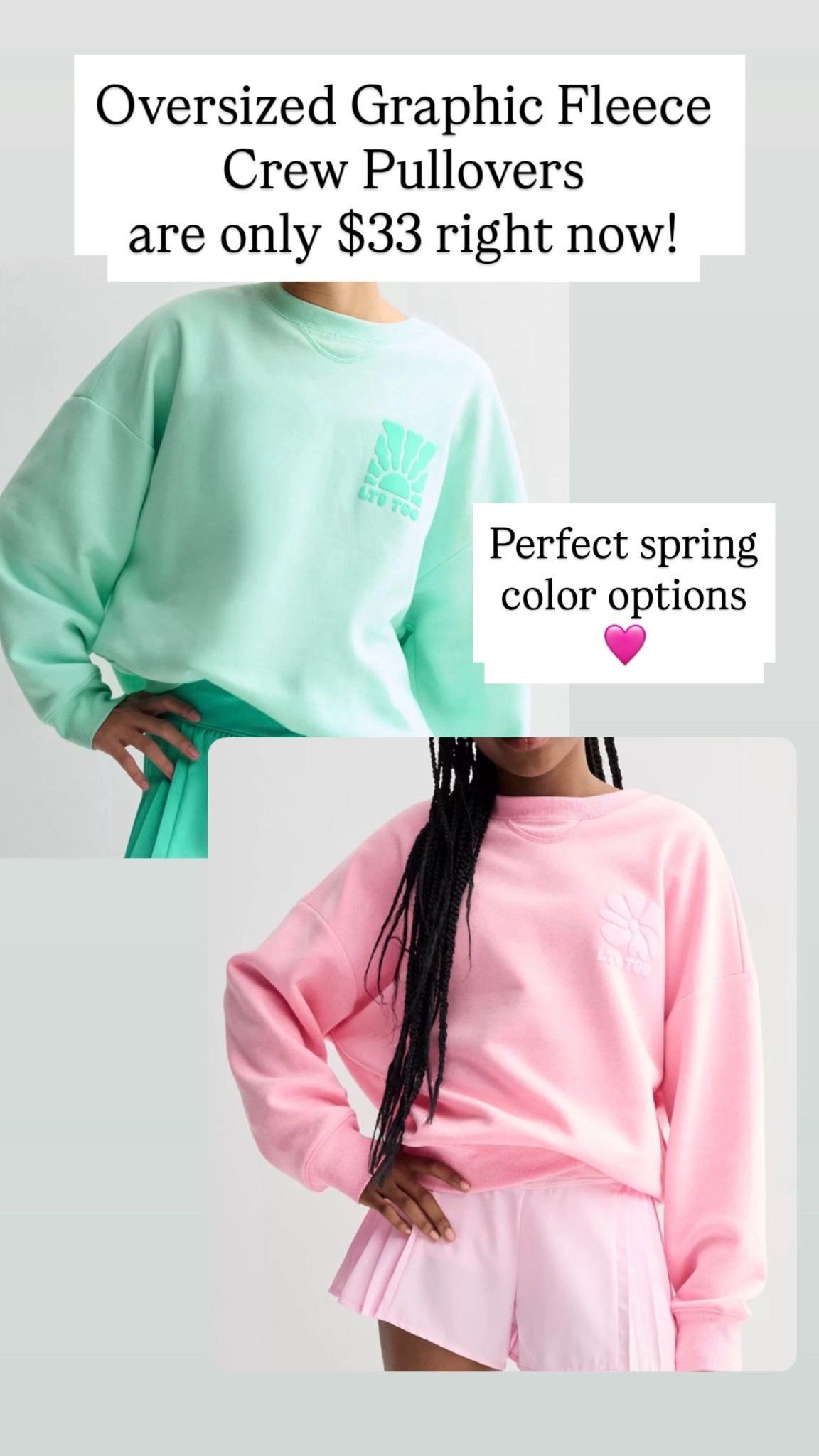 My daughter is obsessed with oversized sweatshirts, these are great ones! I also love the colors for spring and summer ￼

#LTKSaleAlert #LTKKids