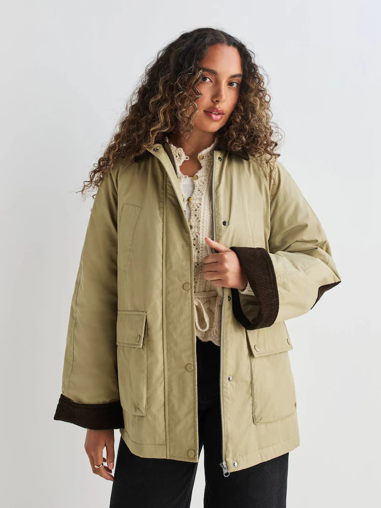 Buy Neutral Lightweight Padded Jacket with Cord Collar from Next Ireland | Next EU