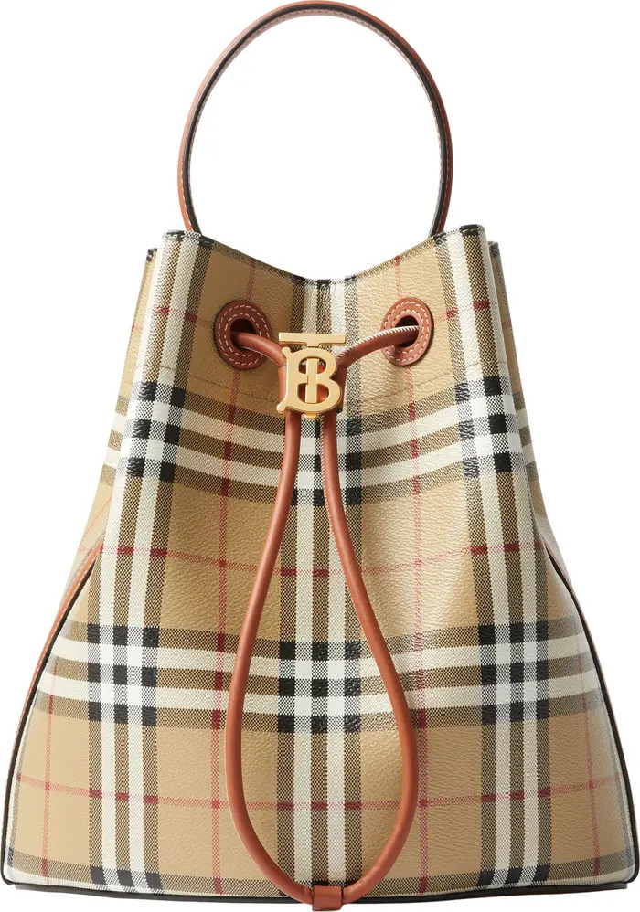 Small TB Check Coated Canvas Bucket Bag | Nordstrom