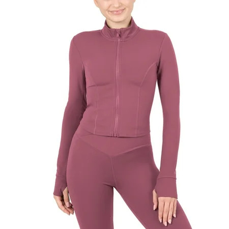 Yitty Active Women's Ultraluxe Cropped Full Zip Jacket, Athleisure, 4-Way-Stretch, Thumbholes, Moonlight Mauve, M | Walmart (US)