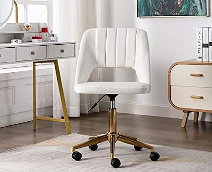 Guyou Upholstered Home Office Chair Hollow Out Back, Cute Armless Vanity Stool Adjustable Swivel Stu | Amazon (US)