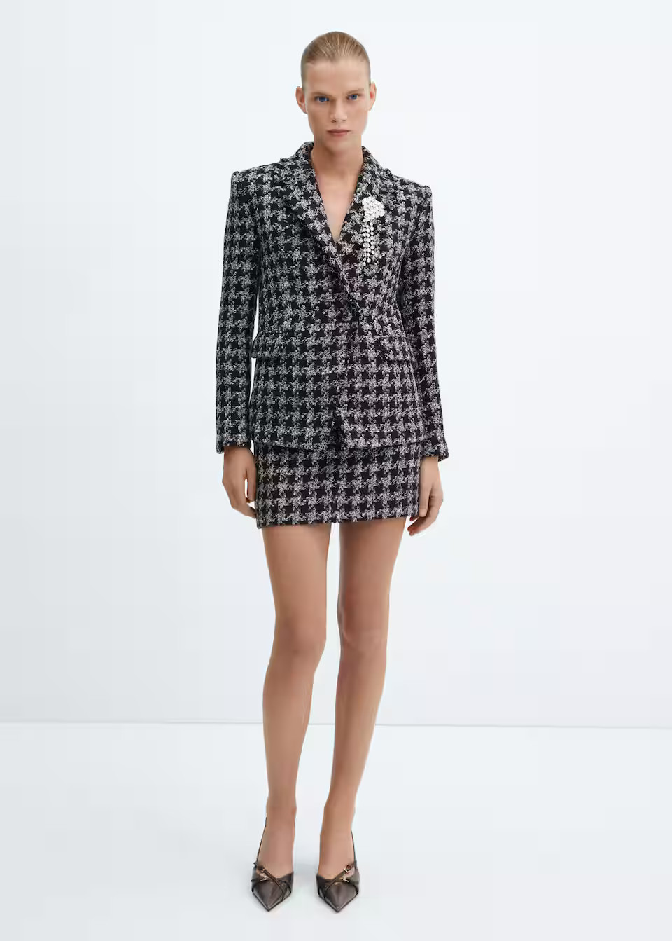 Tweed blazer with brooch -  Women | Mango USA | MANGO (US)